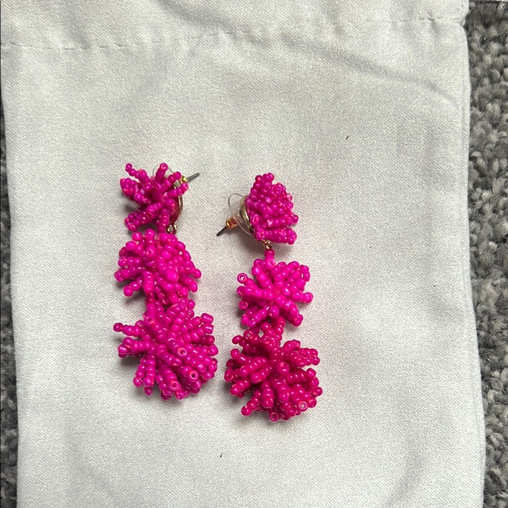 Beaded Statement Drop Earrings in Hot Pink